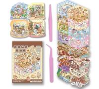 20 Sets 3D Reusable Sticker Book Scene Kit with 2 Tweezers, DIY Miniature House Diorama Stickers for Adults & Families, Creative Journaling & Scrapbook Craft Gift