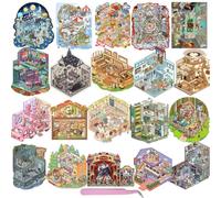 20 Sets 3D Scene Sticker Therapy for Adults,DIY 3D Stickers Scene for Adults Teen Girls Kids,Make Your Own Mini Miniature Room Scenes Relief Stress Pass The Time Birthday Gift