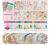 20 Sets 3D Sticker Scenes Books with Tweezers,Cute Fun DIY 3D House Stickers Make Your Own Miniature Room Classroom Kitchen Gym Coffee Shop for Adult Therapy Relief Stress Pass The Time