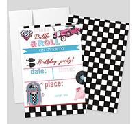 20 Sets 50's Sock Hop Birthday Party Invitations With Envelopes,Retro 1950's Jukebox Checkered Double-sided Printed Birthday Party Invitation Invite Cards for Teen Girls Boys,50's Birthday Invites