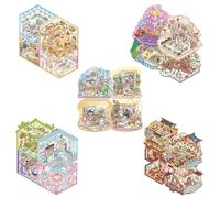 20 Sets Cartoon Sticker Scene Book,DIY 3D Store Scene Sticker Therapy Adults Miniature Sticker for Age 3+ Parent-Child Interaction Relief Stress Pass The Time