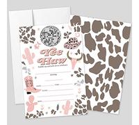 20 Sets Cowgirl Yee Haw Birthday Party Invitations With Envelopes,Western Disco Ball Double-sided Printed Birthday Party Invitation Invite Cards for Baby Girls,Saddle Up Birthday Invites