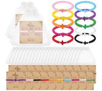 20 Sets Cross Bracelets Bulk Friendship Bracelets with Inspirational Greeting Cards Jesus Bracelet Handmade Elastic Polymer Clay Beaded Religious Wristbands Christian Gifts for Women Men Church Gift