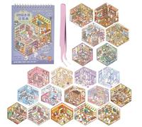 20 Sets DIY 3D Creative Scene Sticker Books Miniature House Scene Stickers Book for Adults and Kids,Safe Stress Relief Book Stickers Scenes with Tweezers Fun & Reusable DIY Sticker (Fun Town)