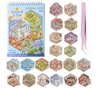 20 Sets DIY 3D Creative Scene Sticker Books Miniature House Scene Stickers Book for Adults and Kids,Safe Stress Relief Book Stickers Scenes with Tweezers Fun & Reusable DIY Sticker (Commercial Town)