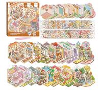 20 Sets DIY 3D House Sticker Scene Kit, Creative Miniature Scene Stickers Book, Sticker Therapy for Adults Kids, Stress Relief Sticker Room Scene with 40 PET Stickers, 20 Cabins and 1 Tweezers