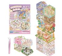 20 Sets DIY 3D House Sticker Scenes Kit for Kids Adults, Creative Scene Sticker Book with 1 Tweezers, Reusable PET Stickers for Supermarket, Library, Party - Fun Craft Activity Gift for Ages 3+