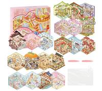 20 Sets DIY 3D House Stickers, Cartoon Sticker Therapy Scenes Fun 3D Sticker Scenes House Stress Relief Sticker Scenes House with 2 PCS Tweezers Storage Pouch for Adults and Kids