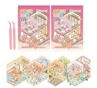20 Sets DIY 3D House Stickers Kit, Fun DIY Stickers Scene Version Sticker Therapy, Stress Relief Sticker Book with Tweezers, Creative & Reusable 3D Miniature Scene Therapy for Kids and Adults