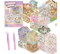 20 Sets DIY 3D House Stickers Kit Non-Toxic & Safe 3D Miniature Scene Therapy for Kids and Adults Stress Relief Sticker Scenes with Tweezers Reusable DIY Sticker Therapy Kit for Age 3+ (20set-2)