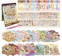 20 Sets DIY 3D House Stickers Kit Non-Toxic & Safe 3D Miniature Scene Therapy for Kids and Adults, Stress Relief Sticker Scenes with Tweezers, Creative Fun & Reusable DIY Sticker Therapy Kit