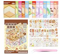 20 Sets DIY 3D House Stickers Scene Kit, Capybara Sticker Book, Stress Relief Creative Scene Sticker Book with 30 PET Stickers, 20 Miniature Cabins, 1 Tweezer, Sticker Therapy, Gift