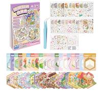 20 Sets DIY 3D House Stickers Scene Kit, Miniature Simulated Stress Relief Sticker Scenes with 26 PET Stickers, 20 Cabins, 1 Tweezer for Adults Kids Teens