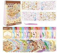 20 Sets DIY 3D House Stickers Scene Kit, Sticker Therapy, Stress Relief Creative Scene Reusable Sticker Book with 30 PET Stickers, 20 Miniature Cabins, 1 Tweezer, Gift for Adults Kids Girls Boys Teens