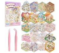 20 Sets DIY 3D Scene Stickers Kit for Kids, Creative 3D Miniature House Scene Non-Toxic & Safe Stress Relief Sticker with Tweezers, Reusable DIY Stickers Therapy Set