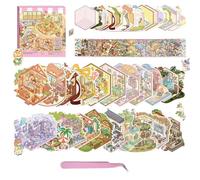 20 Sets DIY 3D Sticker Scene Collection Book Sticker Therapy Scenes for Adults Stress Relief Pass The Time Make Your Own House Miniature Cute Cartoon Animal Isometric Scene Funny Stickers