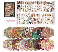 20 Sets DIY Stickers Scene,Cartoon 3D Mini House Stickers Set for Adults with Tweezers Make Your Own Room Horror Book Sticker Scene Therapy for Adults Girls Relief Stress Pass The Time Gift(Black)