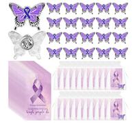 20 Sets Domestic Violence Awareness Purple Butterfly Pin Badge Bulk Alzheimer's Brooch with Prayer Cards Organza Bags for Women Loss Loved One Charity Event Fundraise Gathering