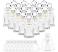 20 Sets Holy Water Bottles for Baptism Favors, 50 ml Glass Catholic Water Containers Bulk for Guest Gift, Clear Empty Christian Glass with Cross Lapel Pin Lace Bow for Communion Gift Church Wedding