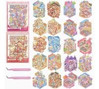 20 Sets Large Stickers Scene,Mini House Stickers Set for Adults with Tweezers Make Your Own Room Cute Quiet Sticker Scene Therapy for Adults Relief Stress Pass The Time Gift