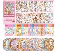 20 Sets of 3D DIY House Stickers with Tweezer,Kawaii 3D Sticker Scenes Collection Book Make Your Own Cartoon Mini Shop Cake Burger Coffee Shop for Adult Kids Relief Stress Pass The Time