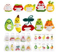 20 Sets Positive Crochet Fruit Toy Gift Bulk with Motivational Pun Cards Cute Avocado Pear Inspirational Funny Knitted Doll Coworker Appreciation Gift Emotional Support Present for Students Employee