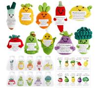 20 Sets Positive Crochet Vegetable & Fruit Toy Gift Bulk with Motivational Pun Cards Cute Inspirational Funny Knitted Doll Coworker Appreciation Gift Emotional Support Present for Students Employee