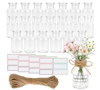 20 Sets Small Glass Bud Vases, 125 ml, for Wedding Table Decoration | Flower Vase, with Stickers Jute Twine, High Transparency, Thick, Sturdy, Elegant, for Present, for DIY, for Event, for Party