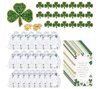 20 Sets St. Patrick's Day Shamrock Lapel Pins Bulk Four Leaf Clover Brooches with Irish Blessing Cards Organza Bags Good Luck Gifts for Coworkers Friends Festive Irish Party Favors Jewelry Accessories