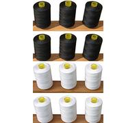 20 Sewing Overlocking 100% Polyester Threads 40/2, (10 White + 10 Black) for Sewing Machines/Hand Stitching, Overlock 1,000 Meters Each Ideal for Sewing, Quilting and Much More