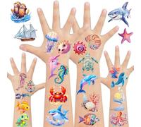 20 Sheet Ocean Animals Temporary Tattoos Stickers 270Pcs Under The Sea Life Tattoos Birthday Party Favors Decorations Supplies for Goodie Bags Fillers Exchange Gifts School Prizes Game Rewards