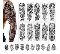 20 Sheet Temporary Tattoo Sleeves, CAYUDEN Waterproof 10 Large Full Arm Sleeves Tattoo +10 Half Arm Fake Tattoos for Men Women Wolf Rose Tattoo Sleeves for Men Body Leg Neck Tattoos Stickers Kit