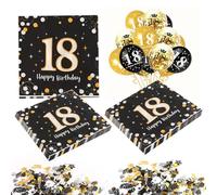 20 Sheets 18th Happy Birthday Napkins 33x33cm, 18th Birthday Decorations with Balloons Confetti, Gold Paper Serviettes Napkins, Black Napkins for Women Men Gifts Party Supplies