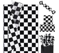 20 Sheets Checkered Tissue Paper, Black White Race Car Party Gift Wrapping Paper Black Plaids Art Tissue Paper for Christmas Racing Car Birthday Party Decorations, 50x35cm