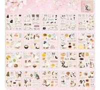 20 Sheets Cute Cat Stickers, Waterproof PET Cute Cat Stickers, for Scrapbooking, Journaling, Phone Case or Water Bottle Decoration (Light Beige)