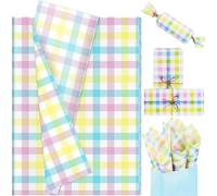 20 Sheets Easter Pastel Plaid Tissue Paper, 20x14in Blue Yellow Pink Buffalo Plaid Gift Wrapping Paper Pastel Color Art Tissue for Spring Easter Birthday Wedding Baby Shower Party Decor