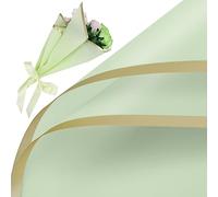 20 Sheets Flower Wrapping Paper, 22.8x22.8 Inch Flower Bouquet Wrapping Paper Waterproof Flower Packing Paper with Gold Edge for Graduation Wedding Valentine's Day (Green)