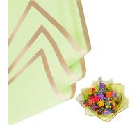 20 Sheets Flower Wrapping Paper - Premium Gold Edge Waterproof Floral Bouquet Wrapping Paper - Florist Supplies for Birthday, Wedding and DIY Crafts (Green/Gold)