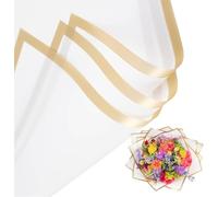 20 Sheets Flower Wrapping Paper - Premium Gold Edge Waterproof Floral Bouquet Wrapping Paper - Florist Supplies for Birthday, Wedding and DIY Crafts (White/Gold)