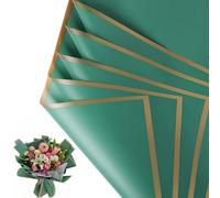 20 Sheets Flower Wrapping Paper With Golden Edges, Waterproof Bouquet Packaging Perfect For DIY Weddings Birthdays(09-Dark-green-20psc)