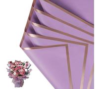 20 Sheets Flower Wrapping Paper With Golden Edges, Waterproof Bouquet Packaging Perfect For DIY Weddings Birthdays(04-L-purple-20psc)