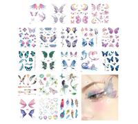 20 Sheets Glitter Temporary Tattoos for Women Girls, Butterfly Flowers Wings Shiny Fake Tattoos, Waterproof Face Tattoo Stickers for Halloween Festival Party Makeup, Flash Fairy Body Art Decoration