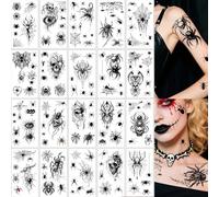 20 Sheets Halloween Tattoo Stickers Scary Skulls Spider Web Face Stickers Holiday Party Tattoo Stickers