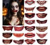 20 Sheets Halloween Tattoos, Big Mouth Tattoos Sticker, Prank Makeup Temporary Tattoos Sticker, Clown Horror Mouth Face Tattoo Sticker for Cosplay Costume Party DIY Decorations