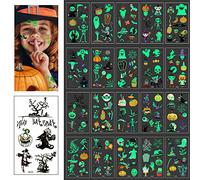 20 Sheets Halloween Temporary Tattoos for Kids, Waterproof Glow in The Dark Childrens Pumpkin Bats Witch Monster Tattoo Stickers for Girls Boys Halloween Party Favors Supplies
