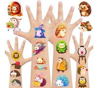 20 Sheets Hedgehog Temporary Tattoos 320Pcs Woodland Animal Cartoon Fall Tattoo Stickers Birthday Party Favors Decorations Supplies for Gift Bags Fillers School Game Prizes Rewards