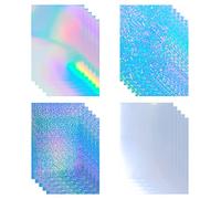 20 Sheets Holographic Stickers Paper Printable Vinyl Sticker Paper 4 Styles Mixed Rainbow Self-Adhesive Paper for Inkjet/Laser Printers