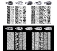 20 Sheets Lace Floral Nail Foil Transfer, Nail Art Stickers 10 Black & 10 White, Safe Skin-Friendly Material, Easy to Use for Home DIY and Salon, Professional Nail Decorations for Enthusiasts