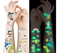 20 Sheets Luminous Temporary Tattoos,Adults Tattoos, Glow in the Dark Tattoo Stickers, Glitter, Unicorn & Shark Fake Tattoos Set