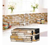 20 Sheets Mosaic Brick Effect Tile Stickers, Peel and Stick on Tiles for Kitchen Bathroom Wall Backsplash Vinyl Waterproof Self Adhesive Tile Decals Covers (Beige)